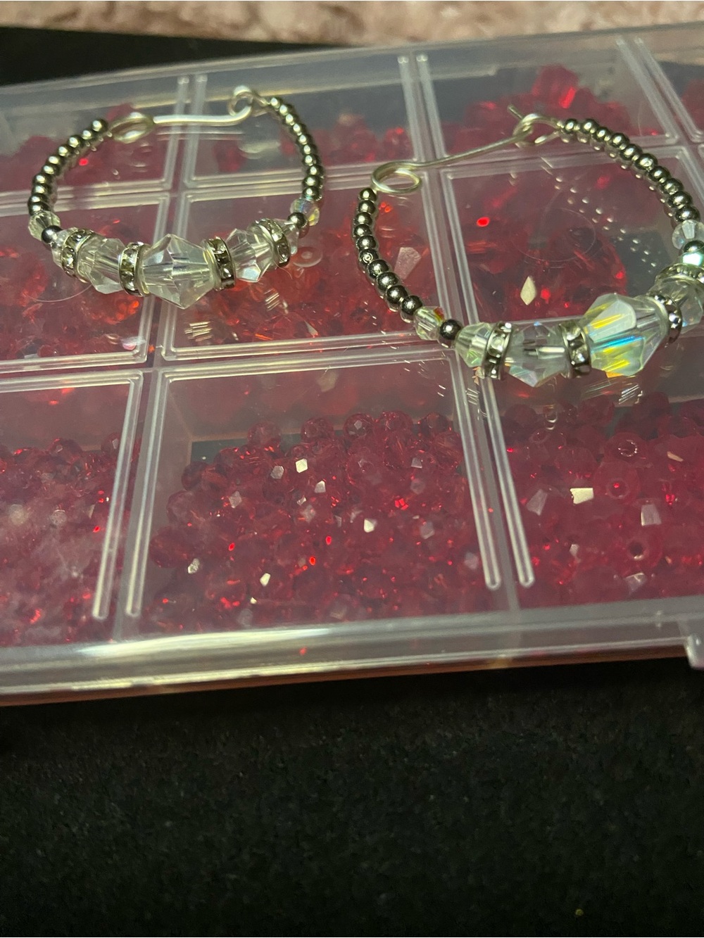 Crystal Bead Hoop Earrings - Clear and Silver - Picture 2 of 4